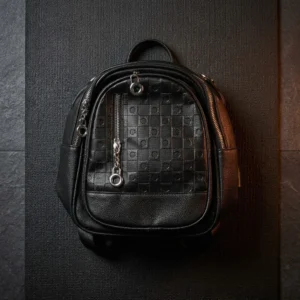 Urban Grid Black Leather Backpack