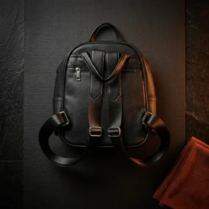 Urban Grid Black Leather Backpack