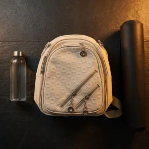 Urban Grid Beige Mini Backpack