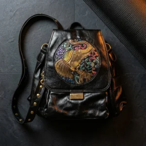 Heritage Elephant Art Leather Backpack